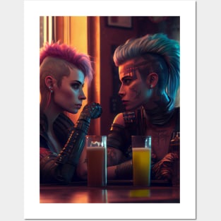 Cyberpunk Lovers in a Bar Posters and Art